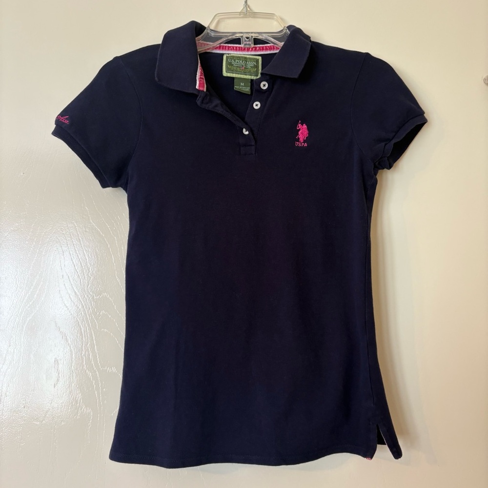 U.S. Polo Assn. Dark Blue Polo with Pink Emblem